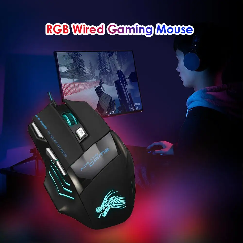 PC Gamer Mouse 7-Color Backlit DPI Adjustable Wired Optical Computer Gaming Mice Laptop Desktop Professional Computer Mouse