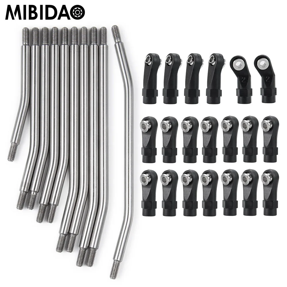 

MIBIDAO 10 шт., верхняя и нижняя связь из нержавеющей стали, набор с пластиковым шариковым концом для Axial SCX10 I / II 90046 1/10, Радиоуправляемый гусеничный автомобиль