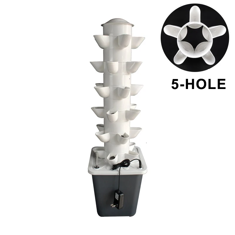 Home Balcony Vertical Tower Planter 3/5-Hole Vegetable Hydroponic Growing System DIY Garden Soilless Cultivation Equipment