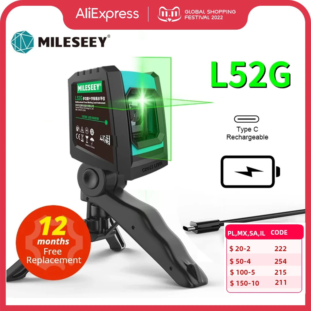 MiLESEEY 2 Lines Laser Level L52R L62 360 laser level L6 nivel laser with Battery and Tripod лазерный уровень|Laser Levels| - AliExpress