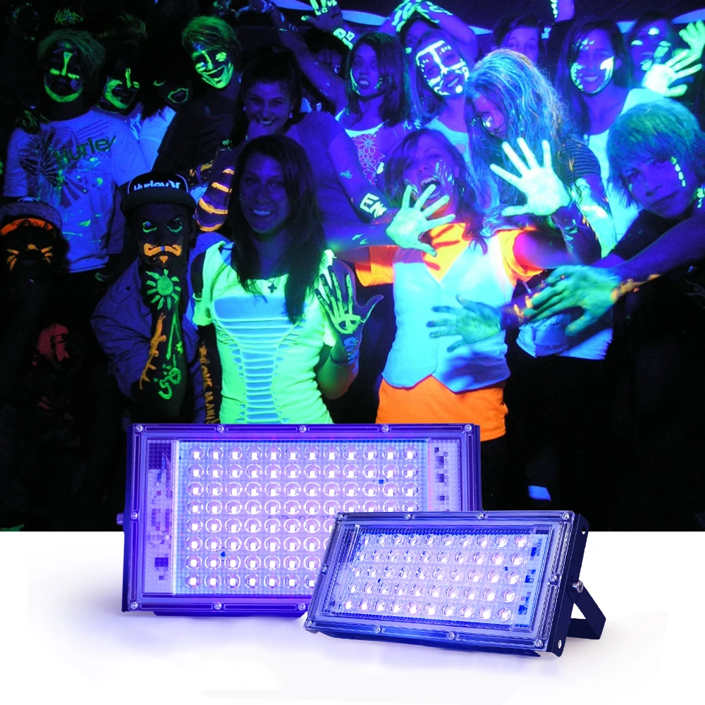 UV Led Flood Light Outdoor 50W AC220V 395nm 400nm Ultraviolet Fluorescent Stage Lamp with EU Plug for Bar Dance Party Blacklight 50w 100w uv black light led flood light ip65 waterproof ultraviolet lamp dj disco stage night lamp for halloween christmas party