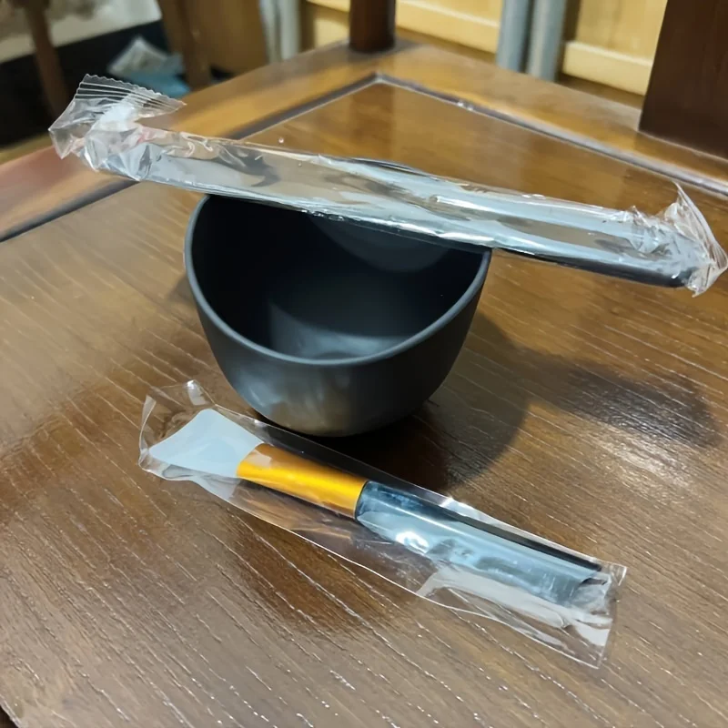 1-Set Silicone Facial Mask Mixing Bowl Kit - DIY Skincare & Mud Mask Preparation Tools with Black Bowl, Applicator Brush