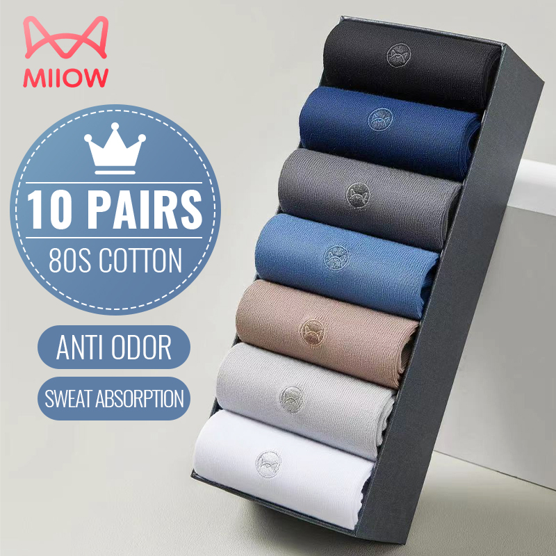 MiiOW 10Pairs Men Pure Cotton Long Socks Set Lycra Band Deodorant Antibacterial Sports Stocking Business Men Causal Sock Plus