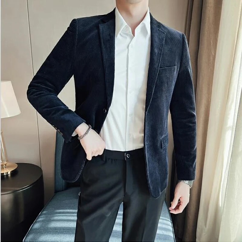 Corduroy Men's Blazer Single Breasted Casual Elegant Wedding Man Suit Jackets Coat Men's Stage Men Clothing Coat for Party Prom