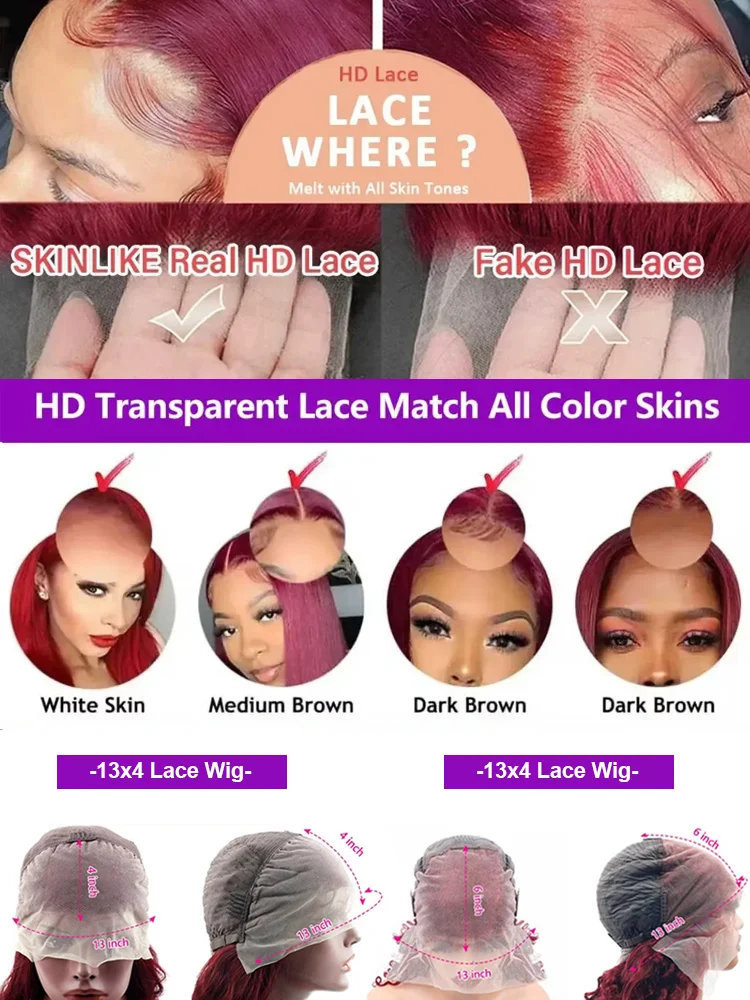 99J Burgundy Deep Wave 13x4 Lace Frontal Wig Red Wine Water Human Hair Brazilian 30 40 Inch Kinky Curly 13x6 HD Lace Front Wigs - Image 6