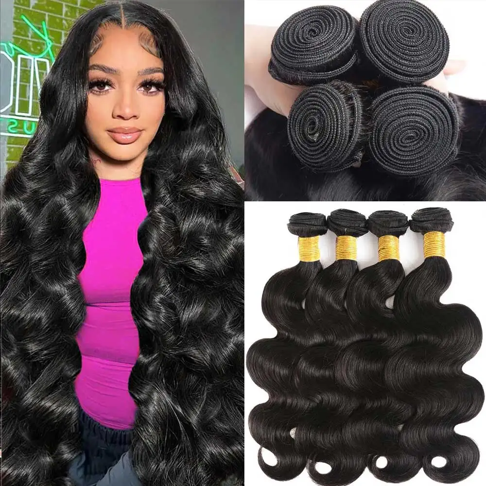 1 3 4 PCS Body Wave Bundles Human Hair 12 42 Inch Brazilian Natural Black 16A Raw Hair Weave Bundles Extension 1