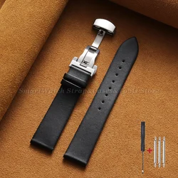 Premium Ultra - Thin Genuine Leather Watch Strap with Soft Cowhide Band and Butterfly Clasp - 18mm (Black)