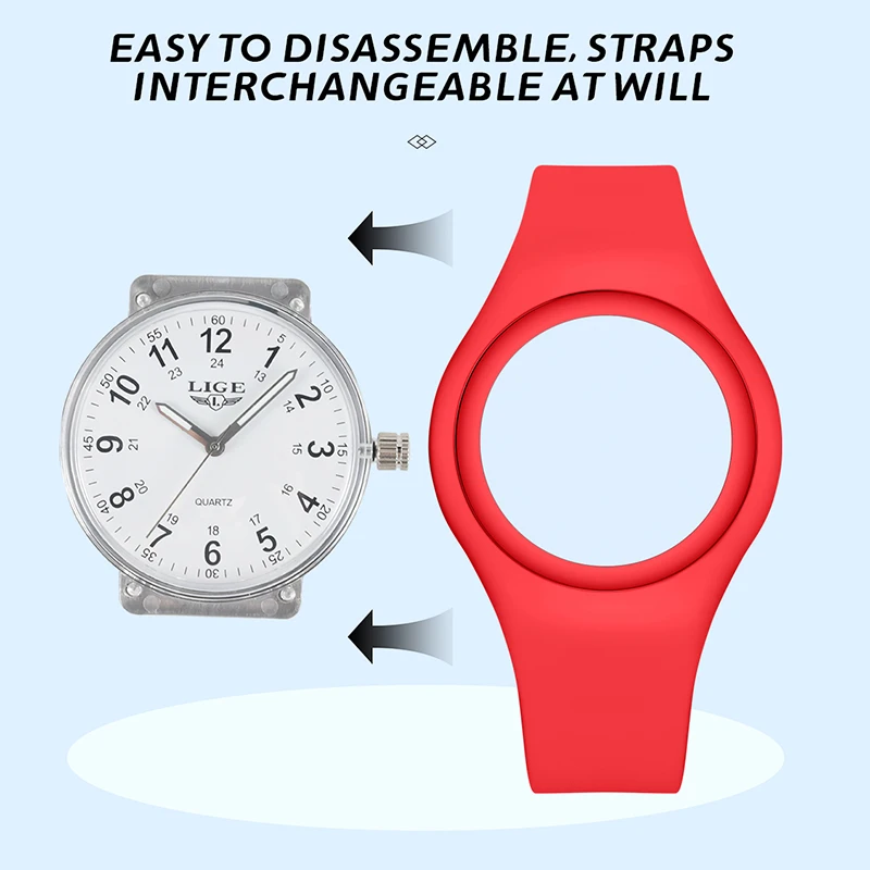 LIGE 2025 New Red Silicone Watch Women Fashion Top Brand Luxury Women's Quartz Wristwatch Waterproof Luminous Watches for Women
