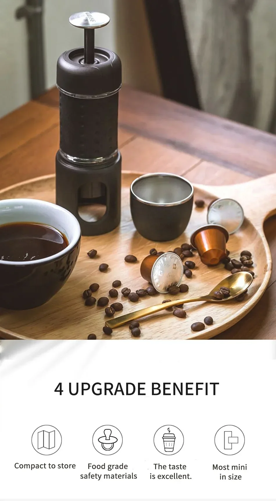 Description Picture 4 of itemSTARESSO SP200 MINI Multifunctional Coffee Machine Manual Coffee Machine Manual Capsule/Coffee Powder Portable Outdoor
