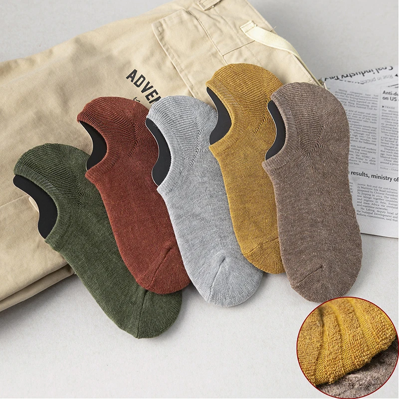 5 Pairs Short Men Socks High Quality Low-Cut Crew Ankle Non-Slip Cotton Soft Breathable Summer Autumn Solid Color Sock for Male