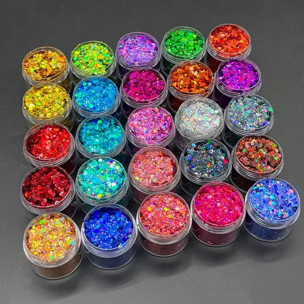 Nail Art Glitter Sequins 10g/Bag Iridescent Holographic Laser Gold/Silver Colorful Powder Sparkly Hexagon PET Safe Chunky Flakes