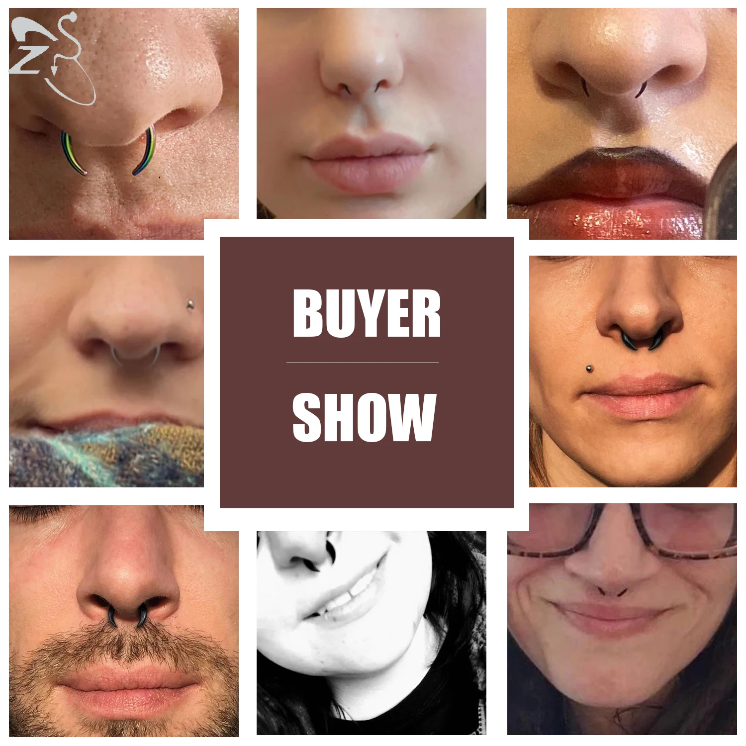 ZS 1 개 14G/16G 스테인레스 스틸 테이퍼 버팔로 코 링 경적 엄니 블랙 펑크 격막 코 피어싱, 오픈 격막 링 바디 쥬얼리