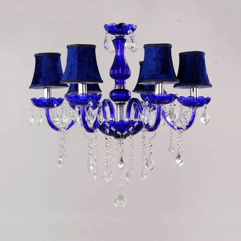 

Luxury Blue Crystal Ceiling Chandelier Dining Room Bedroom Decor Pendant Light Hotel Restaurant Cafe Bar Lobby Hanging Lamps E14