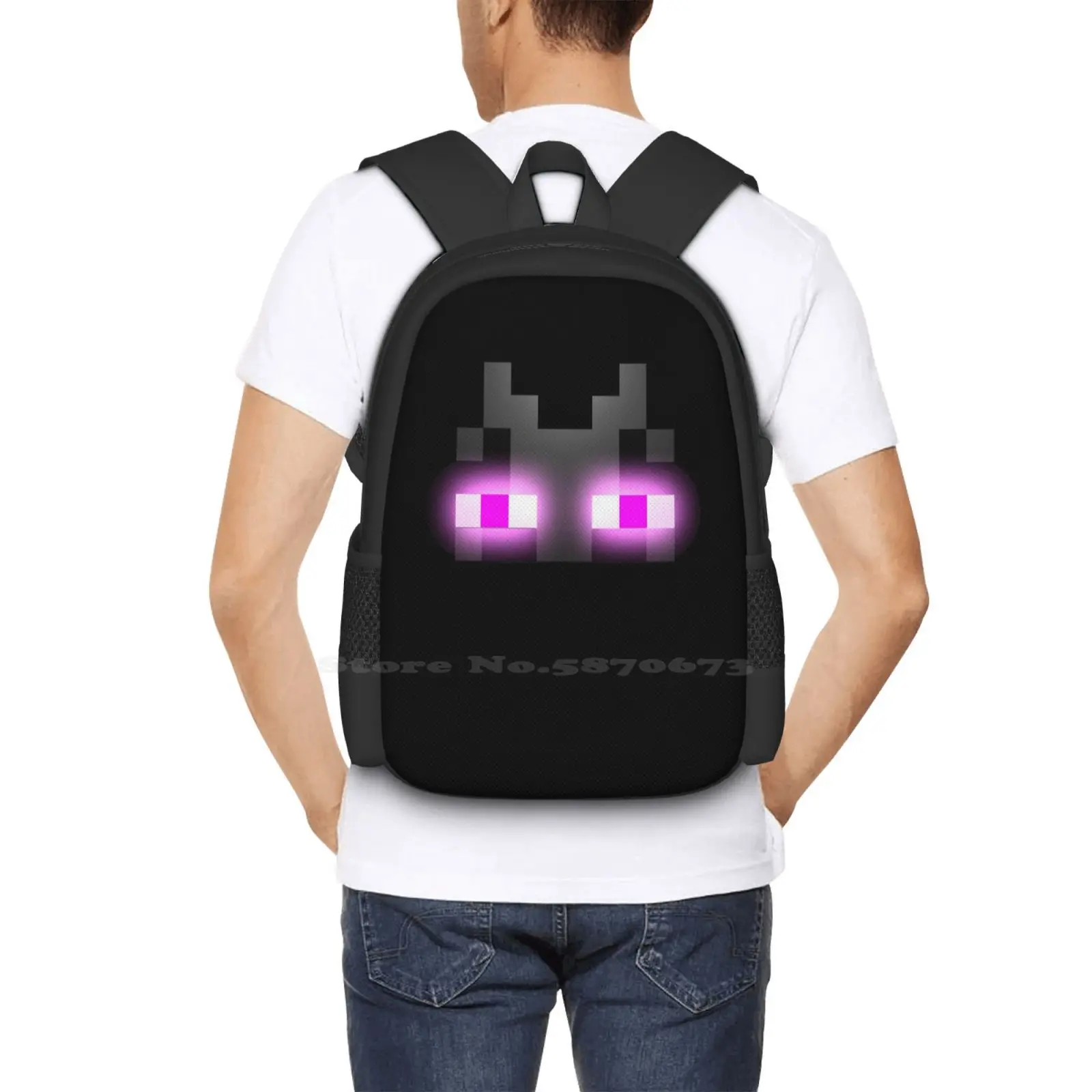 Enderman Muster Design Tasche Student Rucksack Ender man Slider schwarz