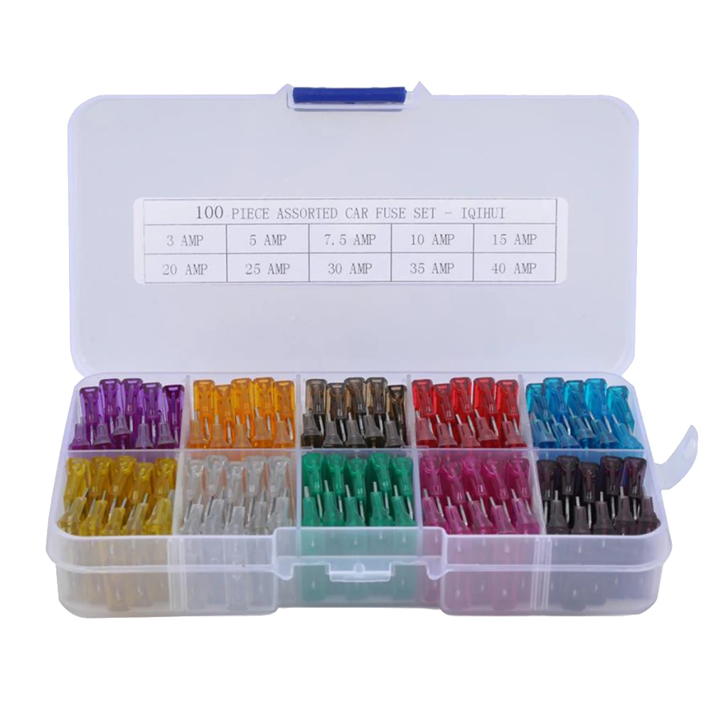 

100 Packs Mini Auto Car Vehicle Fuses Assorted 3A 5A 10A 15A-40A