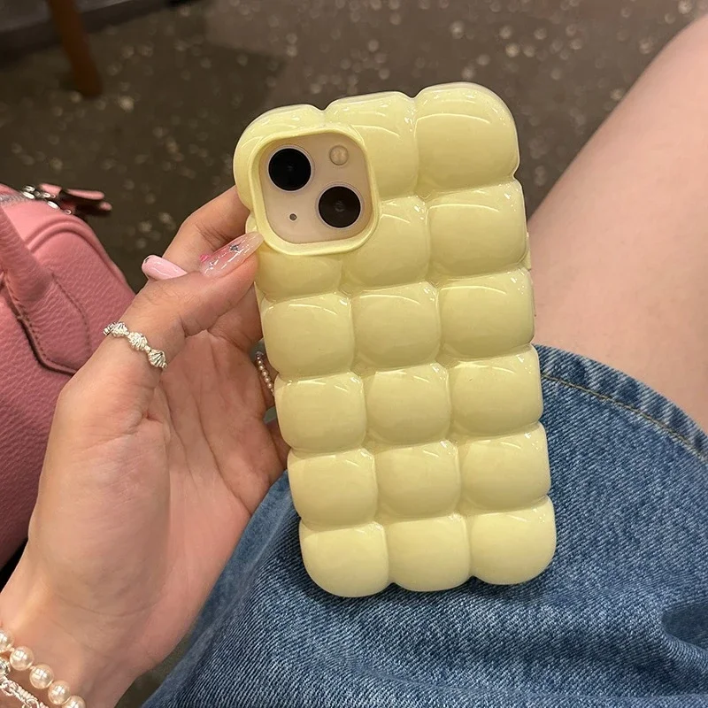 Candy Color 3D Block Lattice Shockproof Phone Case - Soft Silicone Glossy Finish
