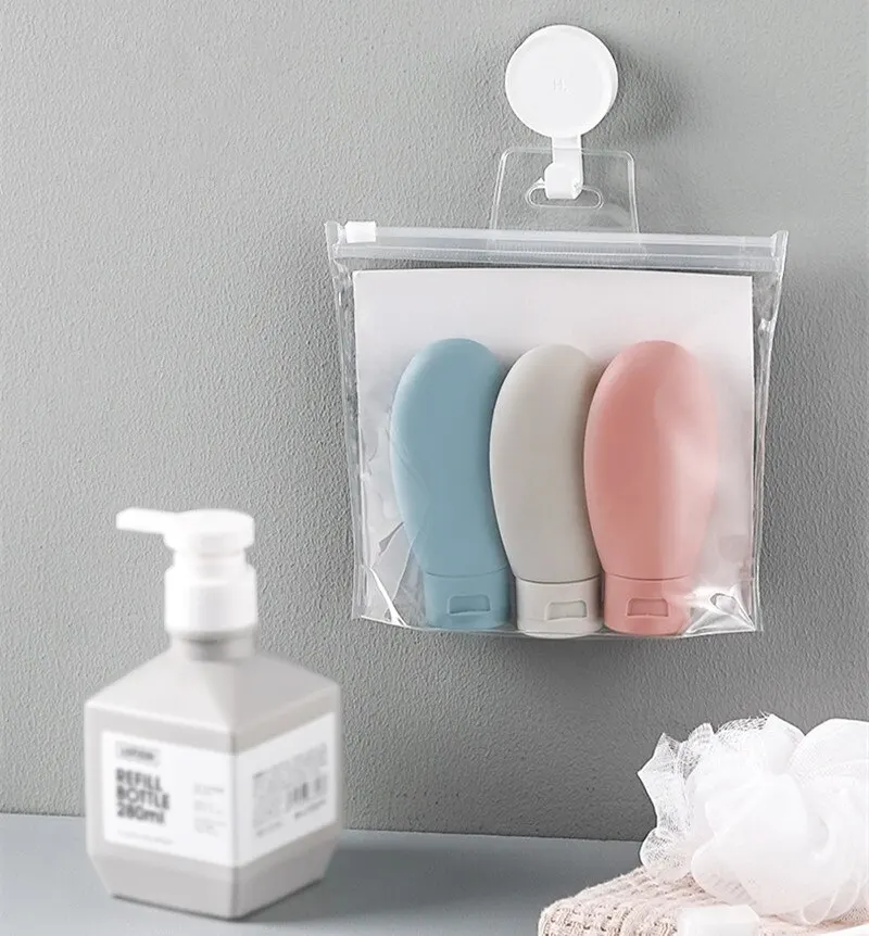 3pcs 60ml Nordic Style PE PP Women Hose Dispensing Bottle Portable Hotel Shampoo Shower Gel Travel Squeeze Lotion Combo Kit