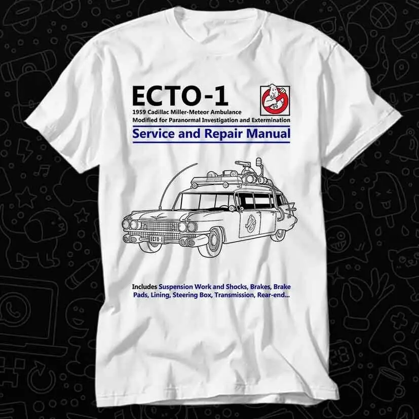 Ecto-1 Ghostbuster Ambulanza Servizio Auto E Riparazione Maglietta Manuale 486 Maniche Lunghe O Corte