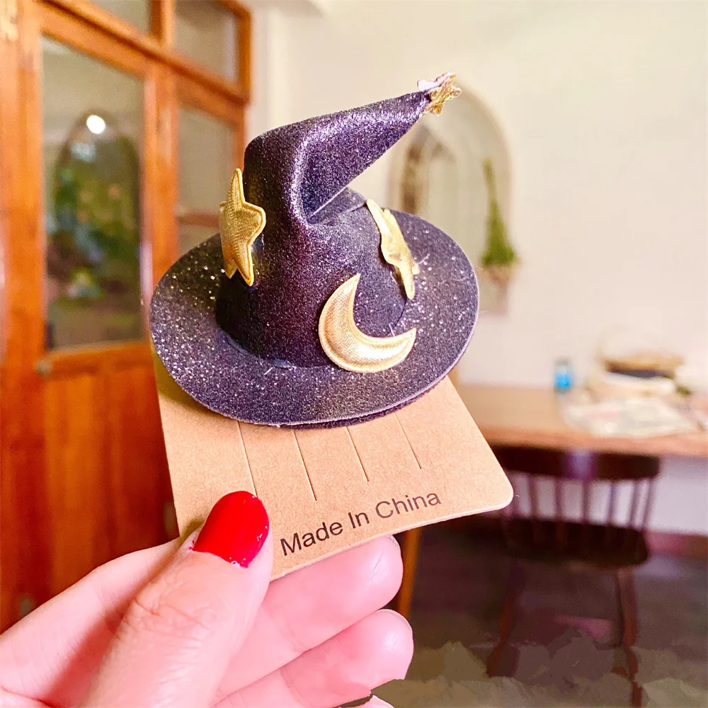 

Halloween Witch Hat Hair Clip Mini Star Moon Witch Cap Hairpin Headdress Women Party Costume Ornaments Headwear Hair Accessories