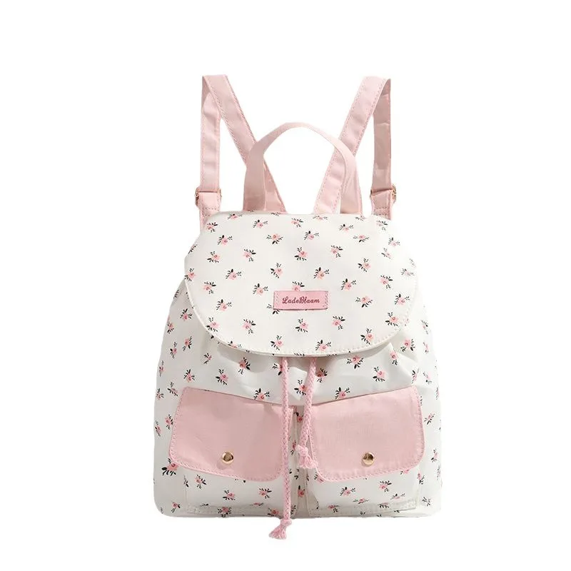 Cute Floral Canvas Backpack Women Men High Capacity School Bag for Teenagers Girls Boys Travel Hiking Casual Daypacks