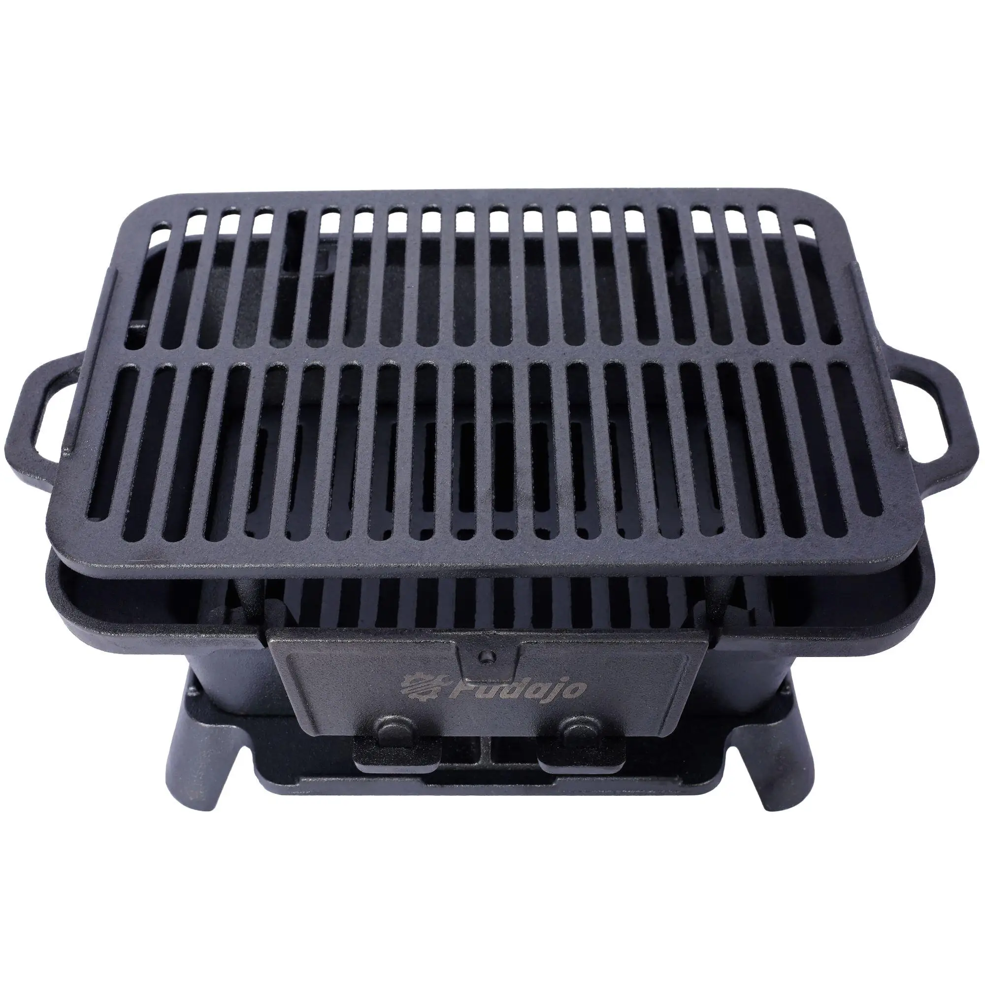 Portable Oval Cast Iron Grill-Enameled Charcoal BBQ for Outdoor Cooking, Durable Tabletop Hibachi Skillet & Camping Stove