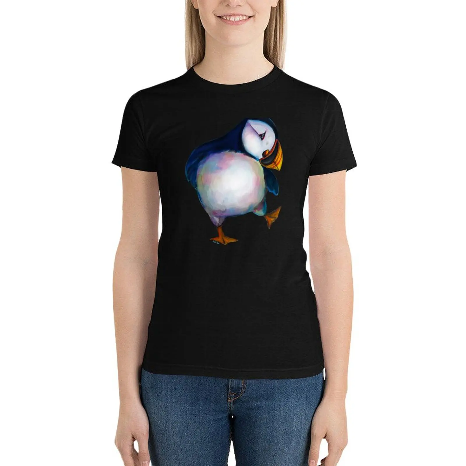 Watercolour Puffin T-Shirt aesthetic clothes hippie clothes funny t-shirt dress for Women plus size sexy
