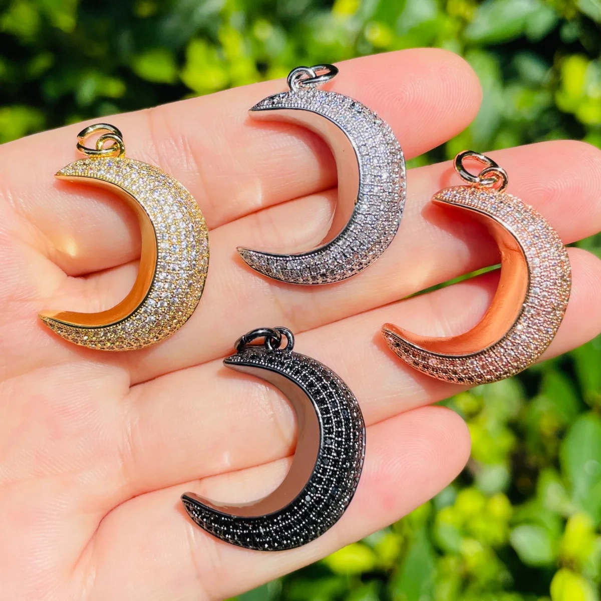

5pcs Bling Zirconia Paved Big Moon Charm for Women Bracelet Girl Necklace Making Trendy Pendant Handmade Craft Jewelry Accessory