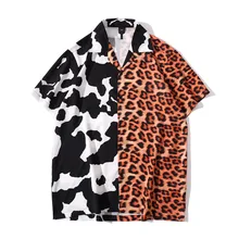 

Summer Color Matching Printed Men's Short Sleeve Shirt Loose Street Half Sleeve Shirt Personality Shirt