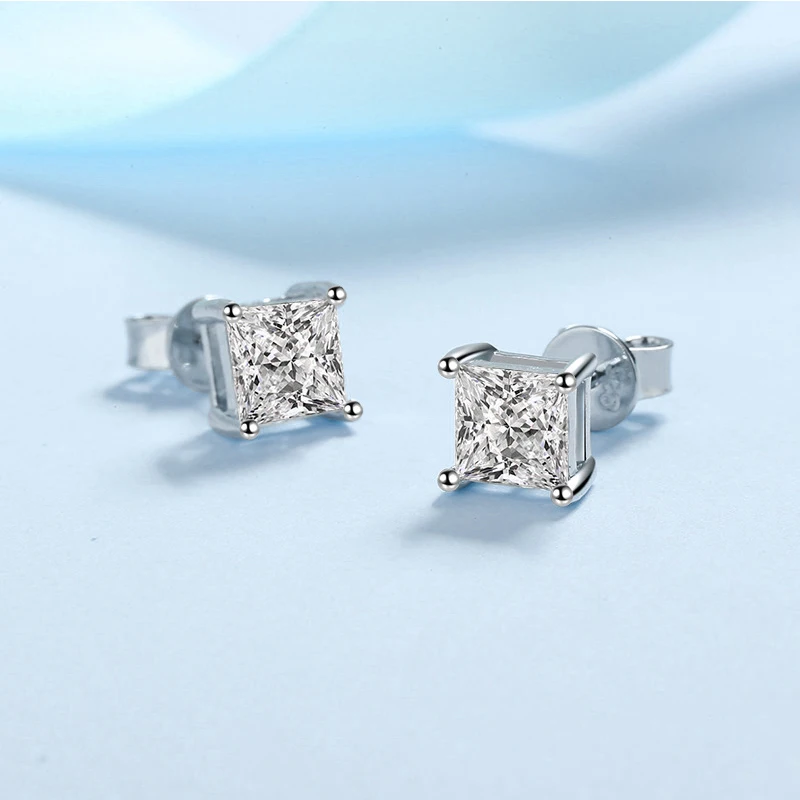 Princess Cut 2Ct Diamond Test Superato Moissanite Rodiato 925 Argento D Colore Moissanite Orecchini Gioielli Coppia Regalo