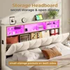 Bed Frame with Led Lights and Storage Headboard, LED Bed Frame with Charging Station, Velvet Upholstered Platform Bed Frame 6
