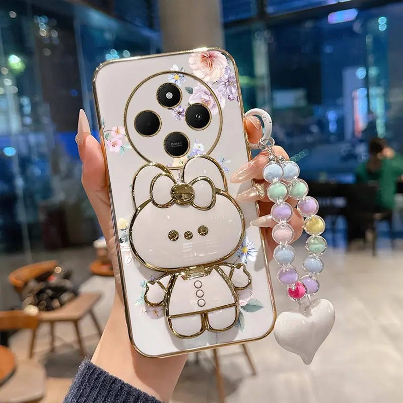Elegant Floral Plated Lanyard Bracket Phone Case