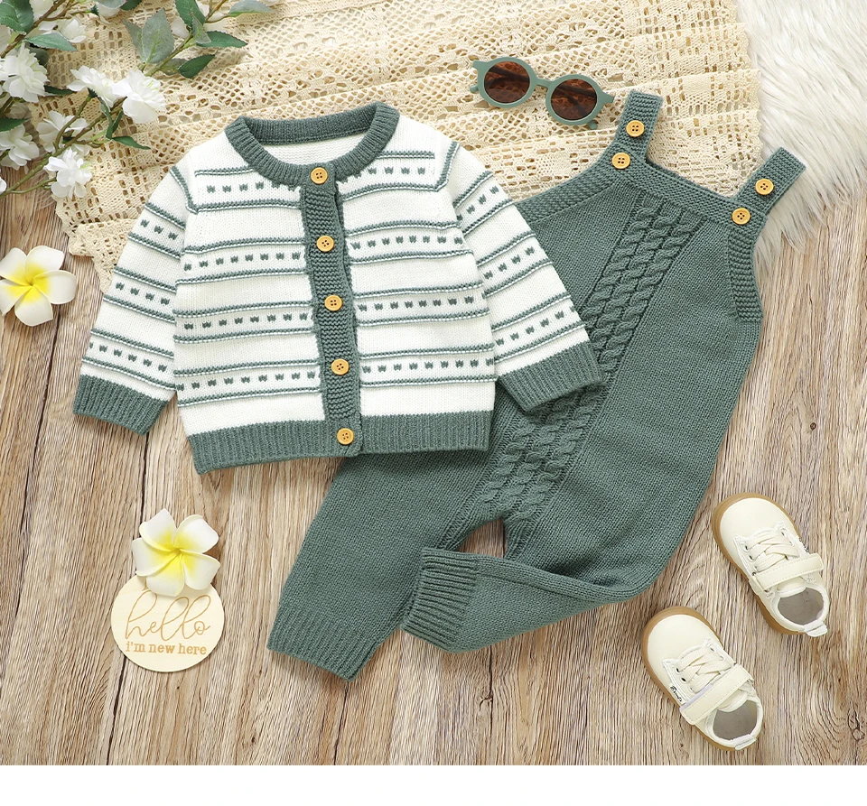 Winter Baby Kleidung Sets Herbst Lange Ärmel Stricken Pullover Jacken + Strampler Infant Jungen Mädchen 2 stücke Outfits Kleinkind Outwear anzüge – Detail 1