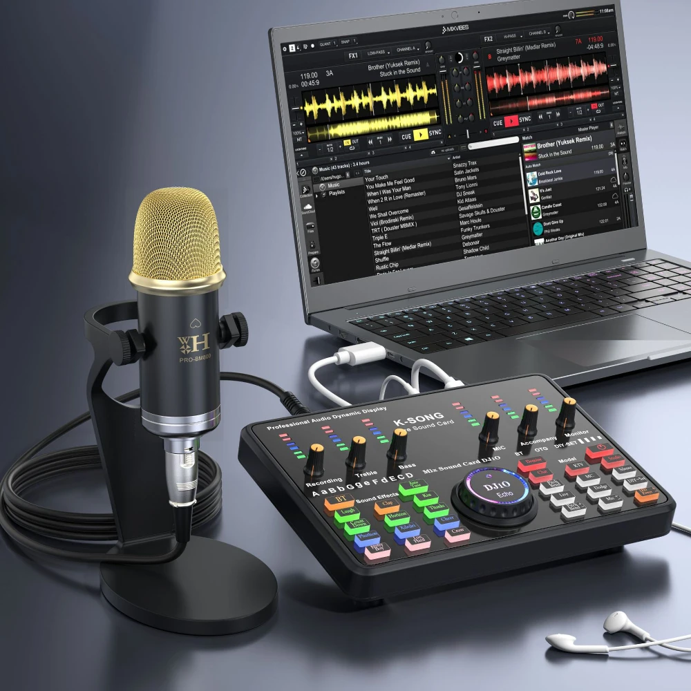 Professional Audio DJ 10 Sound Card Set Pro-BM800 Mic Studio Condenser Microphone for Karaoke Podcast Recording Live Streaming