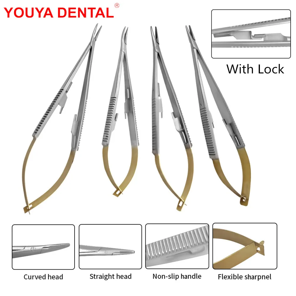 

Straight/Curved Dental Castroviejo Needle Holders With Lock 14/16cm Orthodontic Implant Needle Holding Forcep Plier Dentist Tool