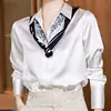 Brand Quality Luxury Women Satin Shirt New Elegant and Youthful Woman Blouses Office Ladies White Long Sleeve Shirts Silk Tops 3