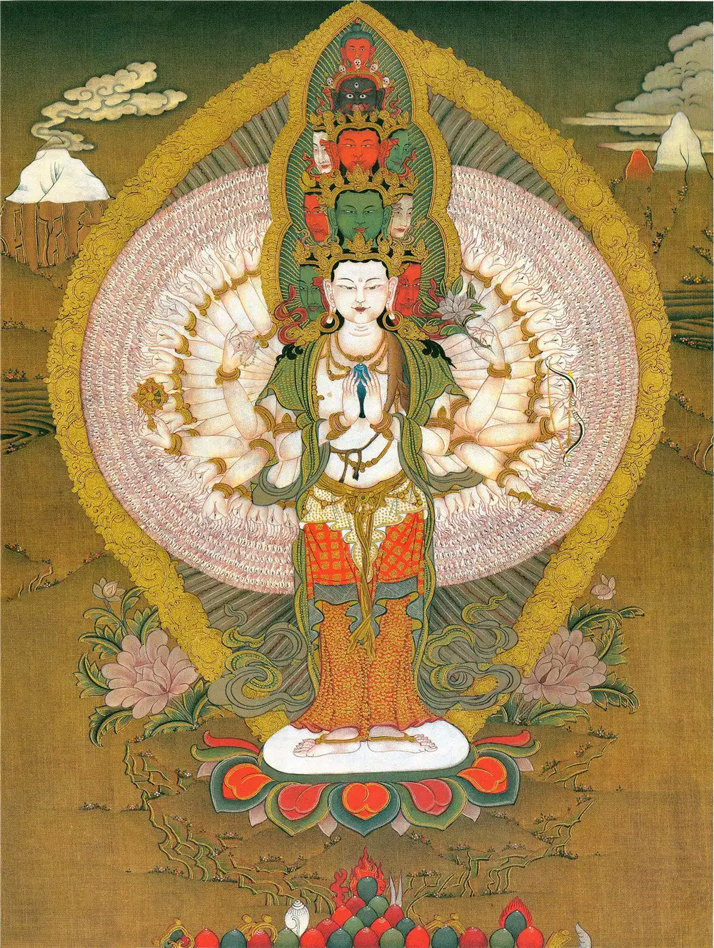 

Тысяча кистей Avalokiteshvara Thangka,Gandhanra тибетское искусство, печать Жикле и ручная оправа, 47 × 32 дюйма