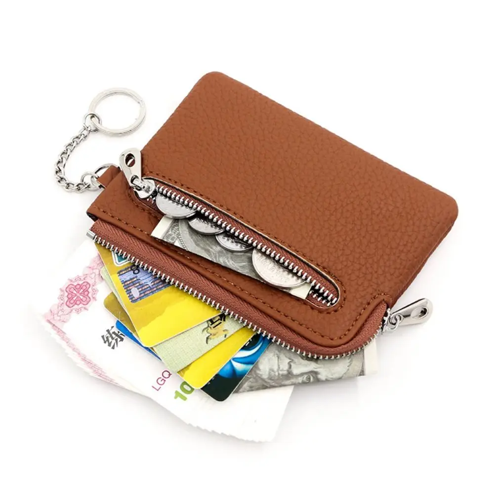 Elegant PU Leather Women's Compact Wallet with Keychain and Zippered Coin Purse