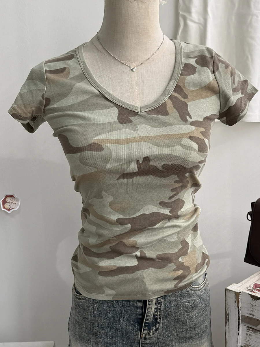 ตัวเลือกสินค้า เสื้อผ้าฝ้ายลายพราง วินเทจ Y2K เข้ารูป