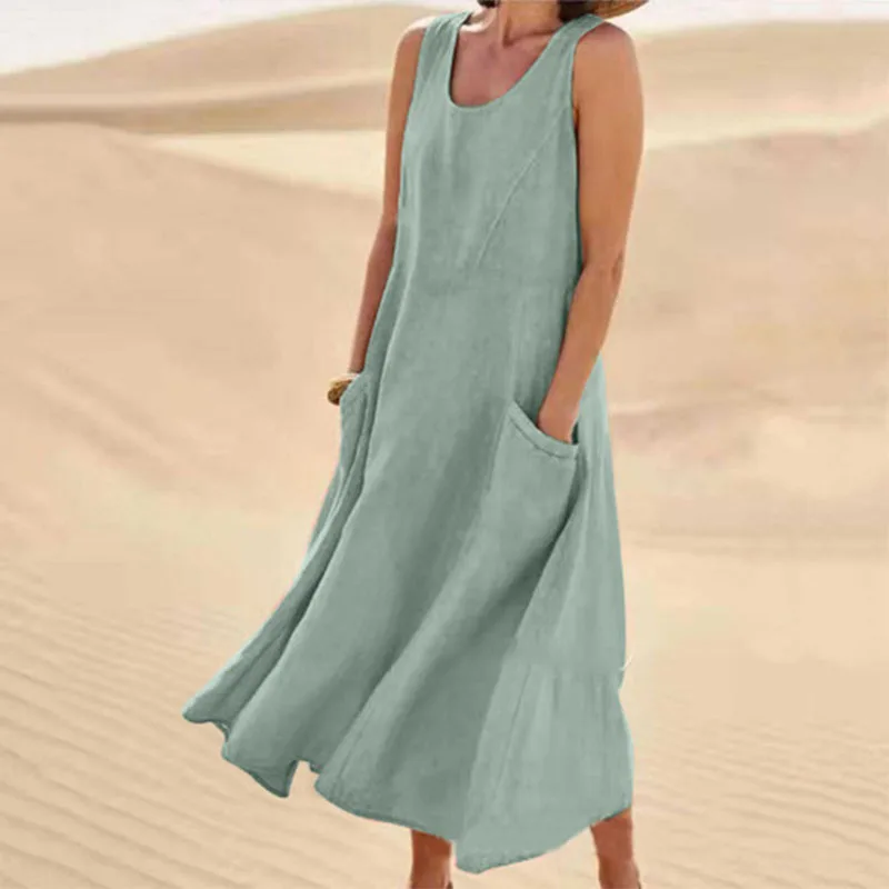 Sfe214ee40070430790491c6e7a722b313 Solid Casual Loose Summer Long Dresses For Women, Elegant Pretty Women's Plus Size Midi Dresses Simple Female Maxi Dress Mallzona