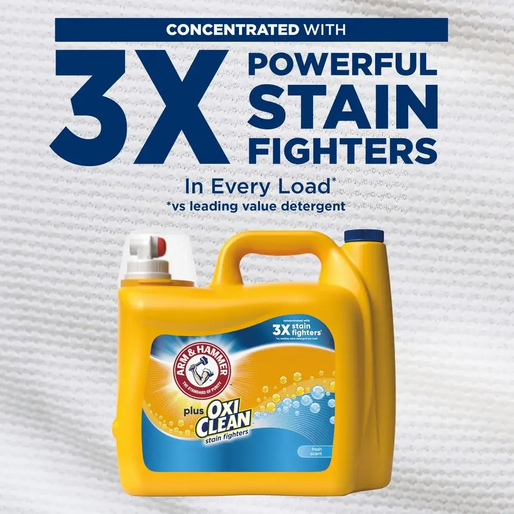 Laundry Detergent with OxiClean Stain Fighter Fresh Scent 128 Loads High Efficiency Liquid Cleaner ARM & HAMMER Power Boost
