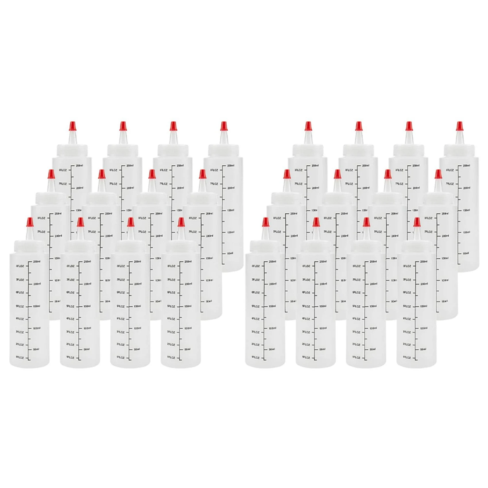 

24-Pack 8 Oz Condiment Squeeze Bottles with Red Tip Cap - Durable Plastic Squirt Bottle for Ketchup, Sauces, Syrup