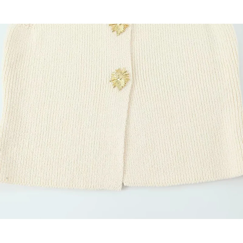 Chic Elegant Golden Button Vests For Women 2025 Sleeveless Knitted Vests Sweater Summer Female Streetwear Waistcoat Tops ﻿