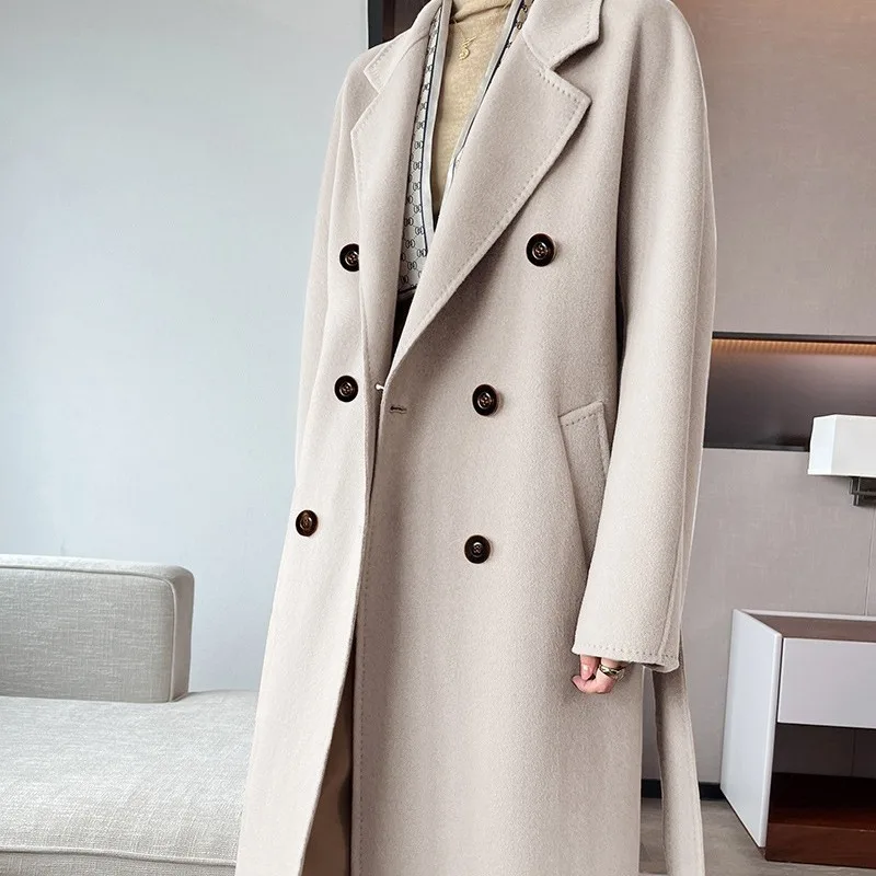 

Кашемир 7 шерсть верблюжьего цвета двусторонний кашемировый свитер женский длинный стиль 4 Новинка качественная шерстяная куртка