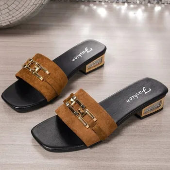 Women's Spring and Summer Casual Sandals, Bohemian Buckle Metal Buckle Fashionable Unisex Sandals, Beach Shoes, Versatile Kitten Heel Sandals, Vacation, Parties, Daily Work Clothing 1