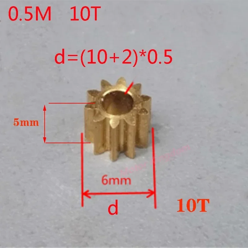 Engranaje de cobre de Metal para eje de 1mm, 0,5mm, 2mm, 1,5 dientes, 2,3 Modulus 7T, 8T, 9T, 10T, 11T, 12T, 13T, 16T, 5 unidades por lote