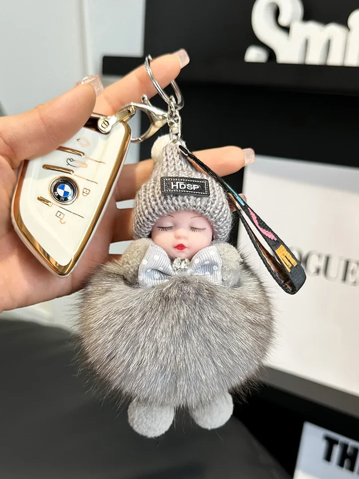 リアルキツネの毛皮ポンポン睡眠ベビードールキーホルダーかわいい