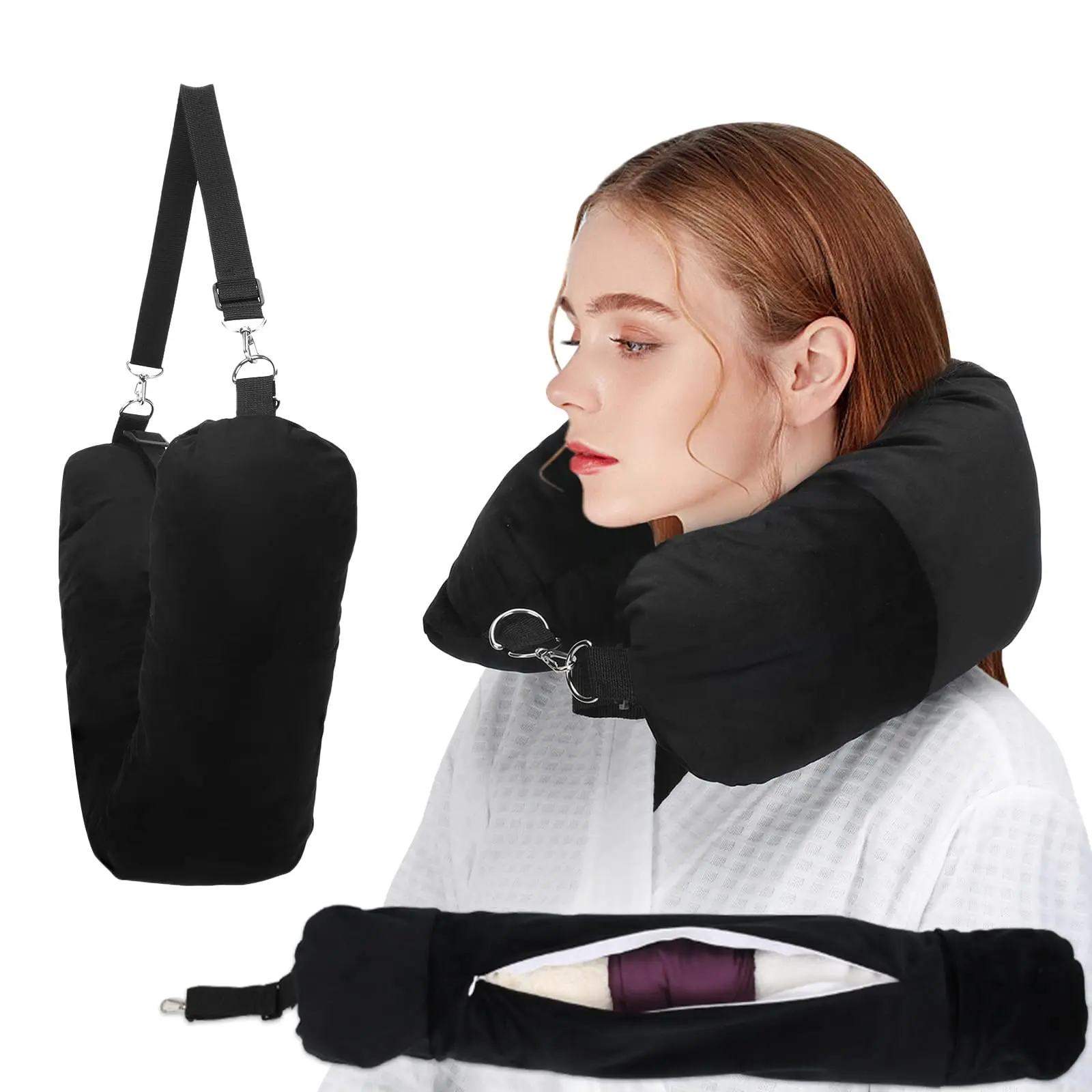 Stuffable Travel Pillow, Stuffable Neck Pillow for Travel, Neck Pillows Stuffed with Clothes Storage - No Extra Baggage Fees