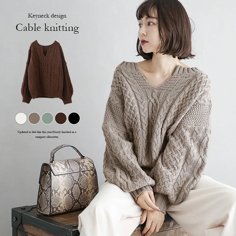 

Women's Sweater Old Money Style Autumn Winter Korean Casual Loose Long Sleeve Striped V-Neck Sweater Preppy Pullovers