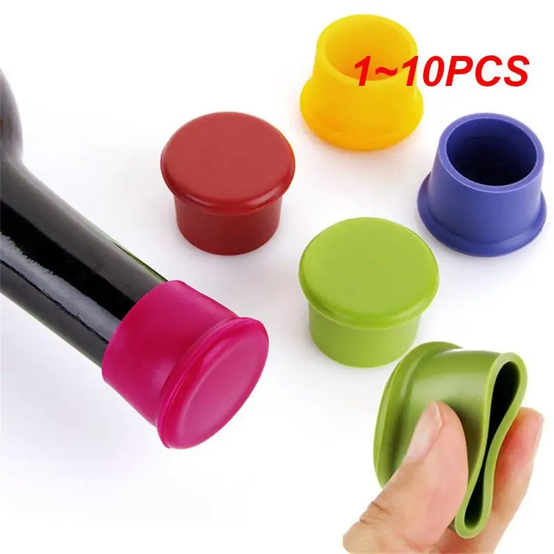 Silicone Wine Beer Cover Bottle Stopper Caps Strong Seal Keep Fresh Cork 1~10PCS wine stopper wine stoppers beer bottle caps bottle seals beer bottle seals wooden cork stopper