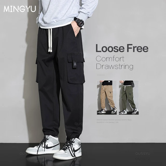 Wide Leg Pocket Solid Long Trousers, Men's Street Slight Stretch Loose Weekend Casual Large Trendy Cargo Pants